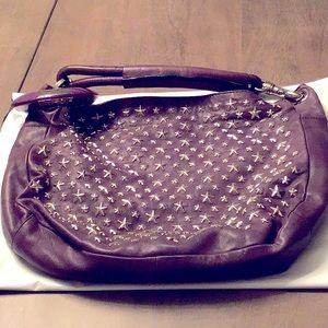 Jimmy Choo Purple Leather Large Star Studded All-Over Hobo Shoulder Purse Bag